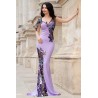 Rochie de seara eleganta Kany lavanda cu model din paiete si flori pastelate