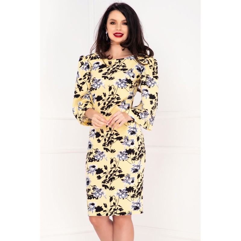 Rochie de vara conica galbena cu imprimeu floral