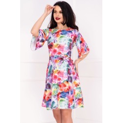 Rochie in clos Molly cu maneci evazate si imprimeu colorat by InPuff