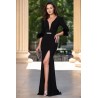 Rochie de seara neagra Iasmina cambrata cu masete din fulgi