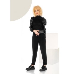 Pantaloni trendy negri cu pliuri si talie inalta