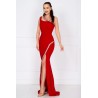 Rochie de seara rosie lunga Florence decorata cu pietre sclipitoare