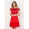 Fusta rosie cu buline si aplicatii din dantela