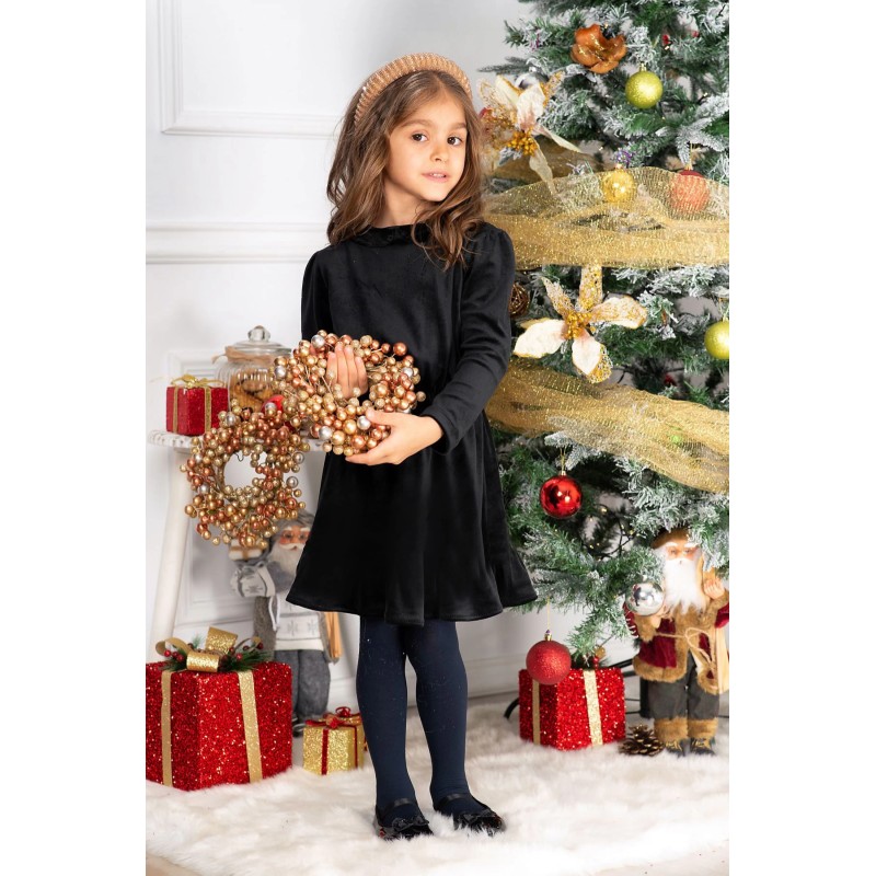 Rochie fetita din catifea neagra Fiolla in clos cu guler