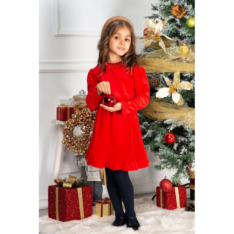 Rochie fetita din catifea Fiolla in clos cu guler