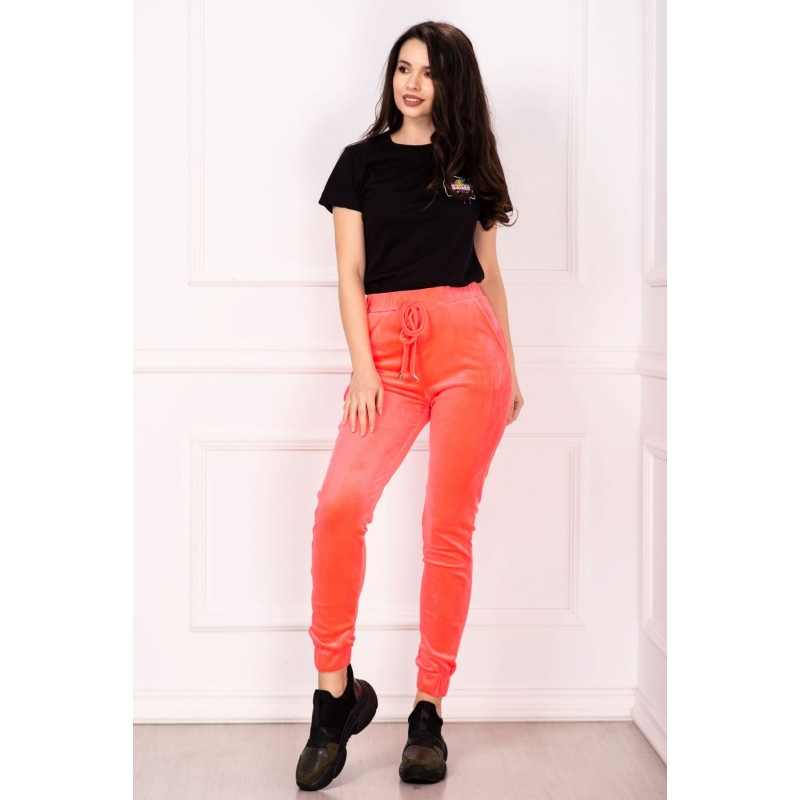 Pantaloni sport neon din catifea cu talie inalta