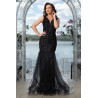 Rochie de seara neagra eleganta tip sirena Elvira cu trandafiri 3D