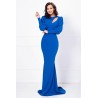 Rochie lunga de seara albastra tip sirena cu decupaj in zona bustului