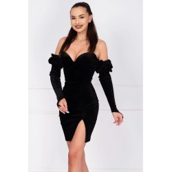 Rochie neagra din catifea Irene cu maneci detasabile