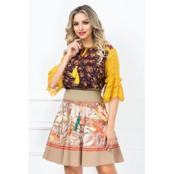 Fusta in clos grej cu imprimeu floral