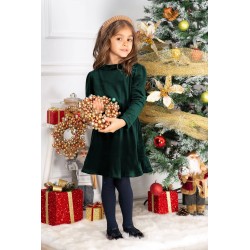 Rochie fetita din catifea verde Fiolla in clos cu guler