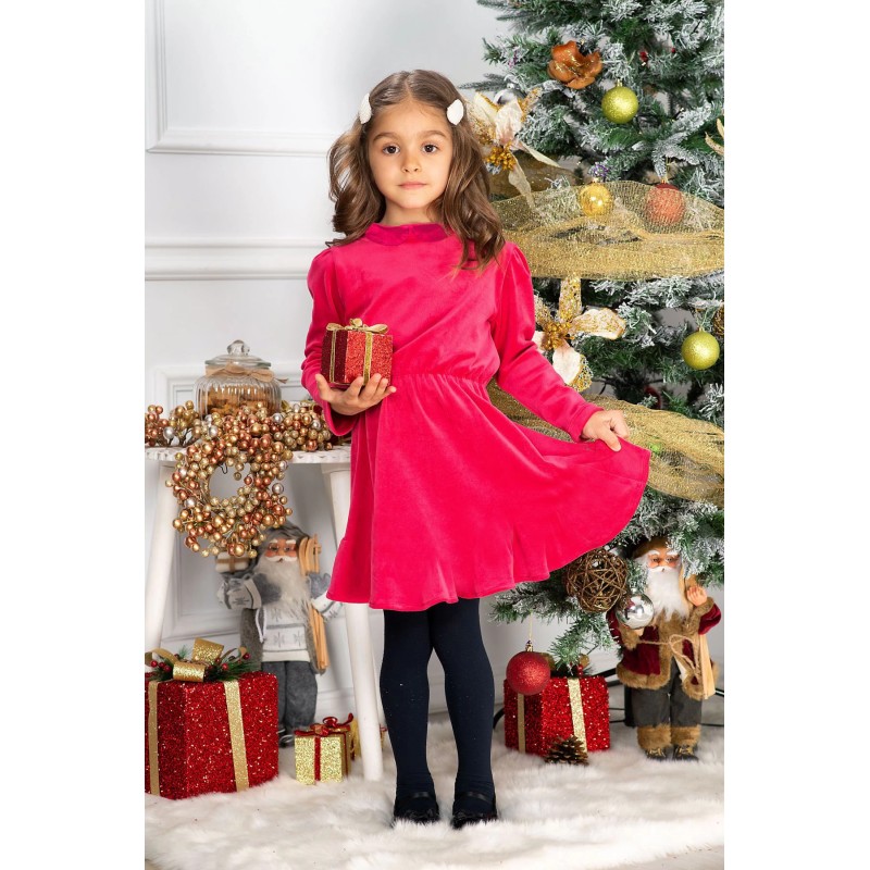 Rochie fetita din catifea fucsia Fiolla in clos cu guler