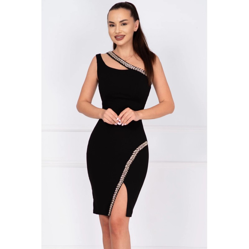Rochie de ocazie neagra Florence decorata cu pietre sclipitoare