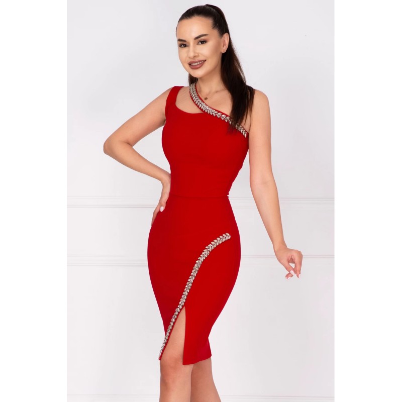 Rochie de ocazie rosie Florence decorata cu pietre sclipitoare