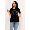 Tricou casual negru cu buzunare decorative din strass