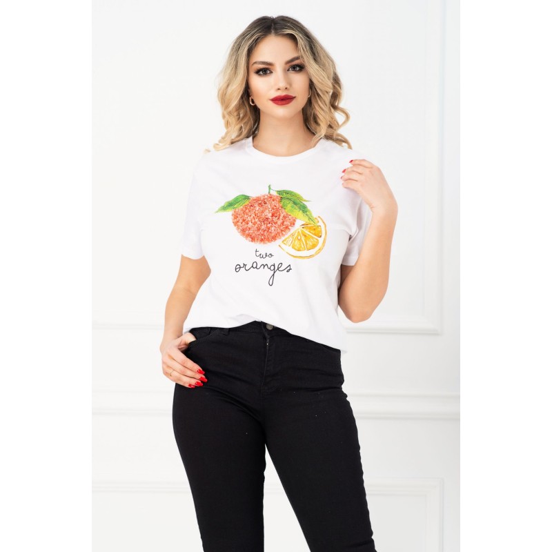 Tricoul alb Two Oranges cu imprimeu 3D