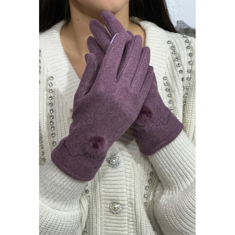 Manusi dama Ania liliac cu puf din blanita eco