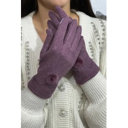 Manusi dama Ania liliac cu puf din blanita eco