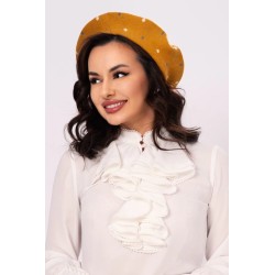 Bereta chic mustar cu buline din tricot fin