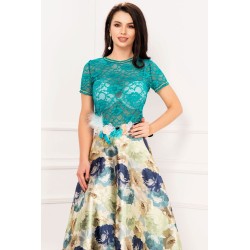 Bluza turquoise din dantela cu insertii de fir irizant
