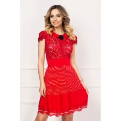 Bluza rosie din dantela cu paiete si flori 3D