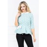Bluza InPuff turquoise cu buline si peplum cu funda ecru in talie