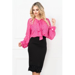 Bluza ciclam cu buline argintii si funda stilizata