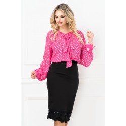 Bluza ciclam cu buline argintii si funda stilizata