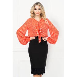 Bluza orange cu buline argintii si funda stilizata