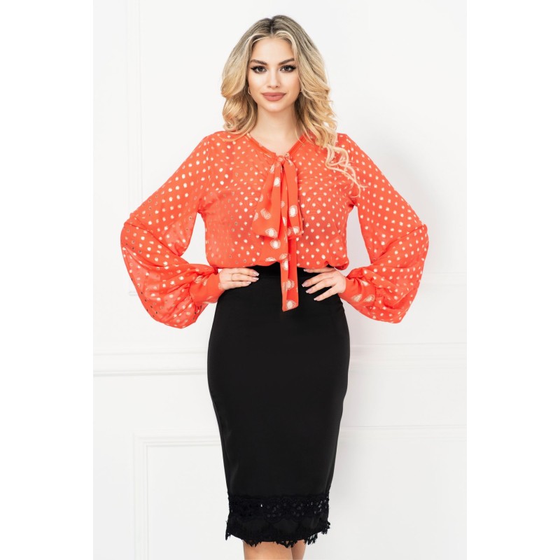 Bluza orange cu buline argintii si funda stilizata