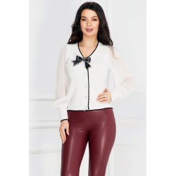 Bluza ivoire de primavara cu maneci din voal si fundita neagra