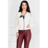 Bluza ivoire de primavara cu maneci din voal si fundita neagra
