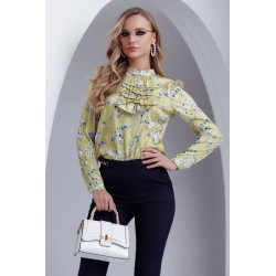 Bluza dama eleganta Fofy galbena cu jabou si imprimeu floral