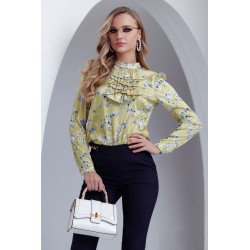 Bluza dama eleganta Fofy galbena cu jabou si imprimeu floral