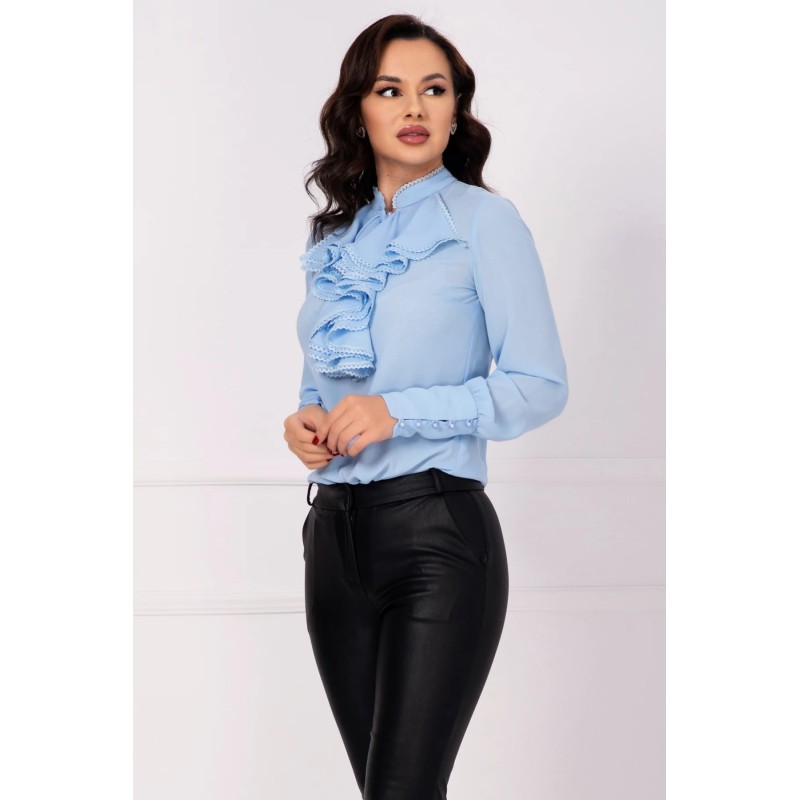 Bluza dama eleganta Effect din voal bleu cu jabou