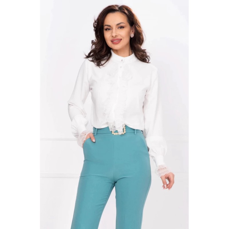Bluza eleganta alba InPuff cu dantela delicata