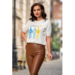 Bluza din tricot cu maneca scurta cu imprimeu girafe