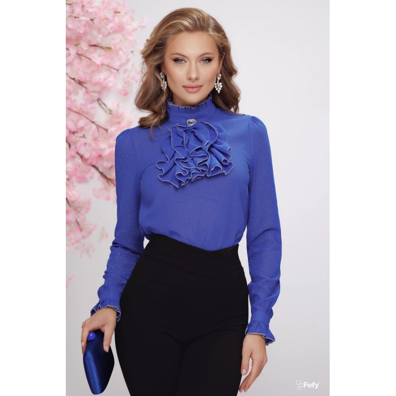 Bluza eleganta albastru royal cu glitter si jabou amplu