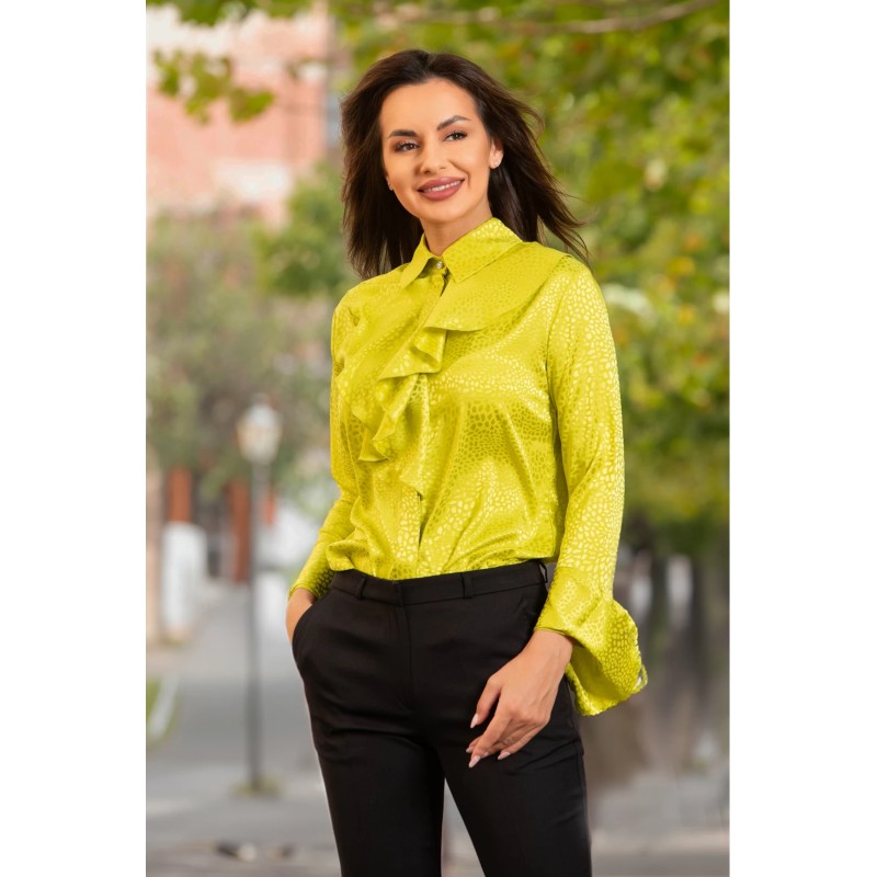 Bluza InPuff lime din jakard satinata cu jabou