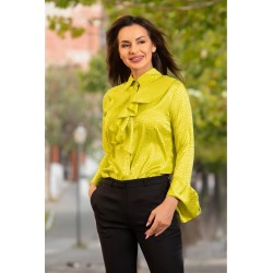 Bluza InPuff lime din jakard satinata cu jabou