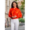 Bluza dama orange din satin cu funda stilizata