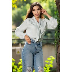 Bluza dama eleganta mint cu guler tip esarfa