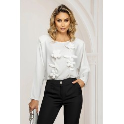Bluza dama eleganta ecru cu flori 3D aplicate