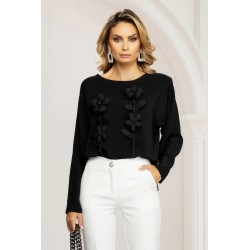 Bluza dama eleganta neagra cu flori 3D aplicate