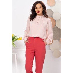 Bluza dama eleganta rose cu fronseuri si guler accesorizat cu strassuri