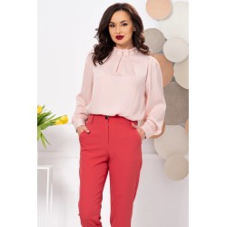 Bluza dama eleganta rose cu fronseuri si guler accesorizat cu strassuri