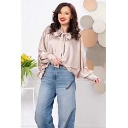 Bluza dama oversize bej cu maneca fluture