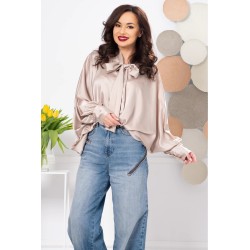 Bluza dama oversize bej cu maneca fluture