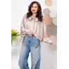 Bluza dama oversize bej cu maneca fluture