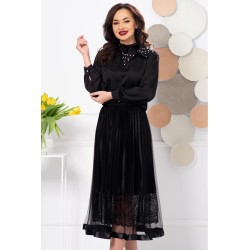 Bluza dama eleganta din voal negru cu guler din organza